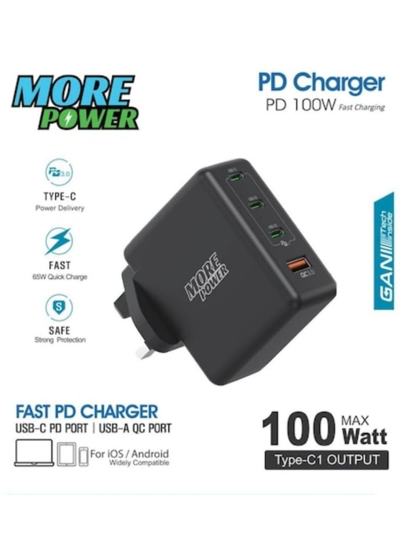 مور بور شاحن سريع بتقنية GaN PD بقوة 100 واط من مور باور - محول شحن متعدد المنافذ USB-C وUSB-A - Image 1