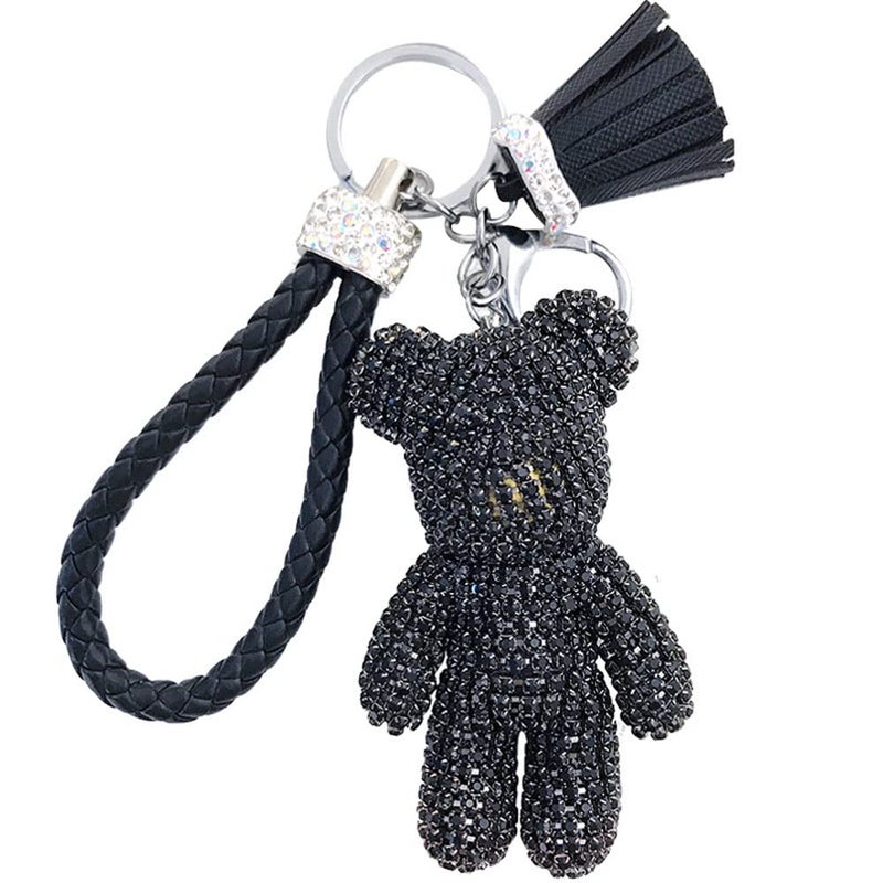 BONICI Girls Fashionable Diamond Bear Pendant Keychain Bling Sparkle Luxury Bear Key-Chains Keyring Gift Pendant For Handbag Tote Purse Backpack Bag Decoration Car Key Tassel Wrist Strap -Black - Image 1