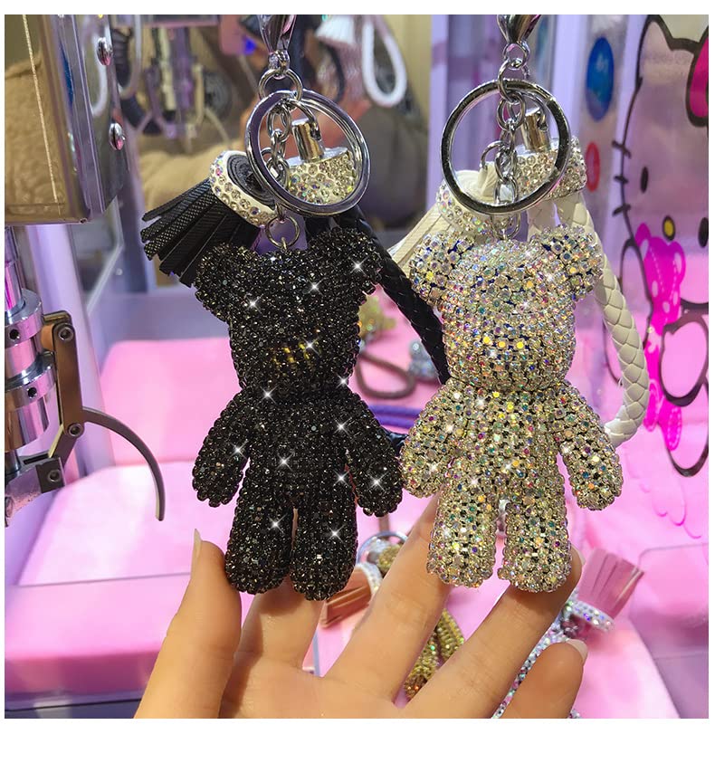 BONICI Girls Fashionable Diamond Bear Pendant Keychain Bling Sparkle Luxury Bear Key-Chains Keyring Gift Pendant For Handbag Tote Purse Backpack Bag Decoration Car Key Tassel Wrist Strap -Black - Image 4