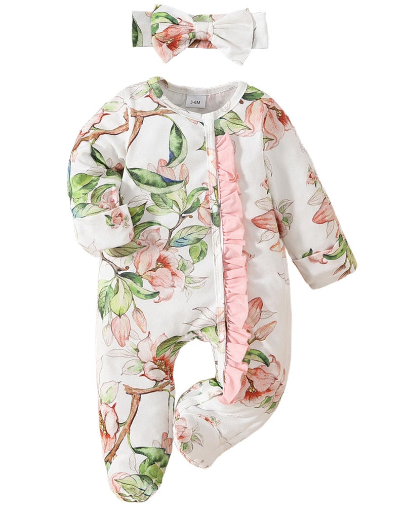 Yvowming Newborn Baby Girl Clothes Ruffle Jumpsuit Romper Infant Coming Home Outfit for Baby Girl (Green, Preemie) - Image 1