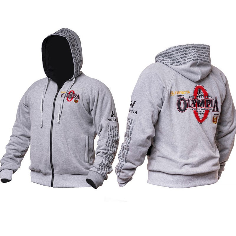 Generic 2019 New Olympia Fitness Hoodie Cotton Print Zip Sweatshirt 19 style Gray