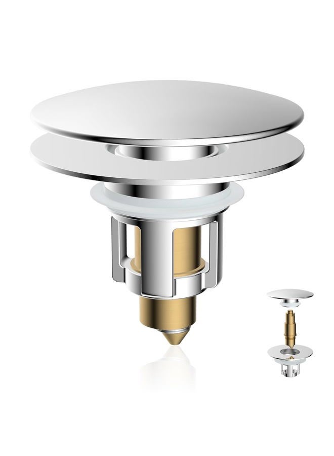 iFealClear Universal Bathroom Sink Stopper, Metal Pop Up Sink Drain Strainer with Hair Catcher Basket, Fits 1.1"-2.3" US Basin, Wash Basin Drain Plug with Large Cover Cap, Brass Bounce Core, Chrome - Image 1