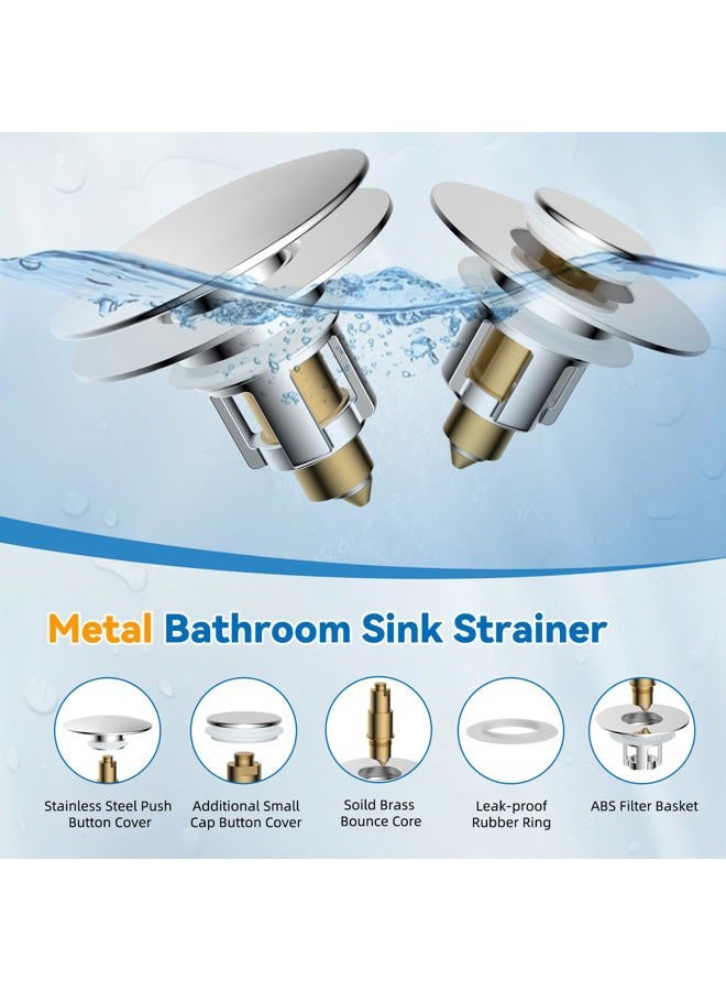 iFealClear Universal Bathroom Sink Stopper, Metal Pop Up Sink Drain Strainer with Hair Catcher Basket, Fits 1.1"-2.3" US Basin, Wash Basin Drain Plug with Large Cover Cap, Brass Bounce Core, Chrome - Image 3