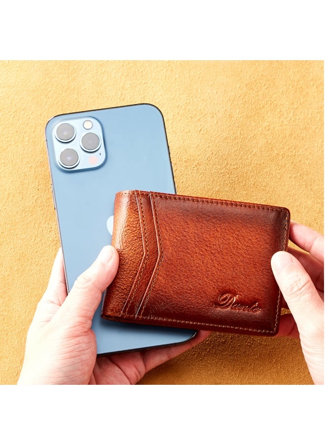 Dante Cowhide Wallet Thin RFID Anti-theft Card Swipe Driver's License Coin Purse Horizontal Yellow Brown (First Layer Cowhide)  - Image 5