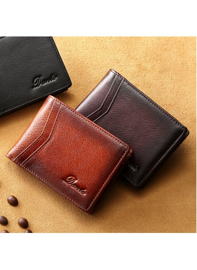 Dante Cowhide Wallet Thin RFID Anti-theft Card Swipe Driver's License Coin Purse Horizontal Yellow Brown (First Layer Cowhide)  - Image 4