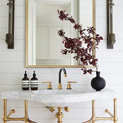 WOWOW 3 Hole Bathroom Faucet Widespread Bathroom Sink Faucet with Pop Up Drain Stopper Vanity Faucet 2 Handle Basin Taps Black and Gold Mixer Tap with Supply Hoses - Image 3