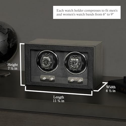 ROTHWELL Double Watch Winder for Automatic Watches with Quiet Motor with Multiple Speeds and Rotation Settings (Black/Grey) - Image 2