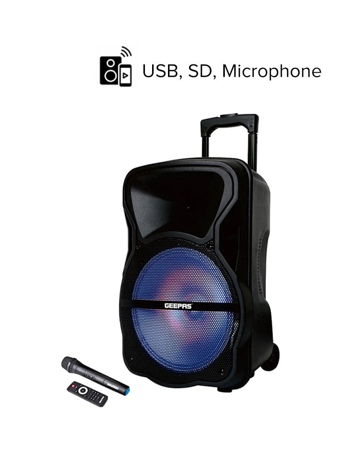 GEEPAS Portable & Rechargeable Professional Speaker With Blue tooth & TWS Function, Remote Control,, USB/Bluetooth/SD Card Slots/FM Radio, 35000W PMPO, GMS8568, Black GMS8568 Black - Image 1