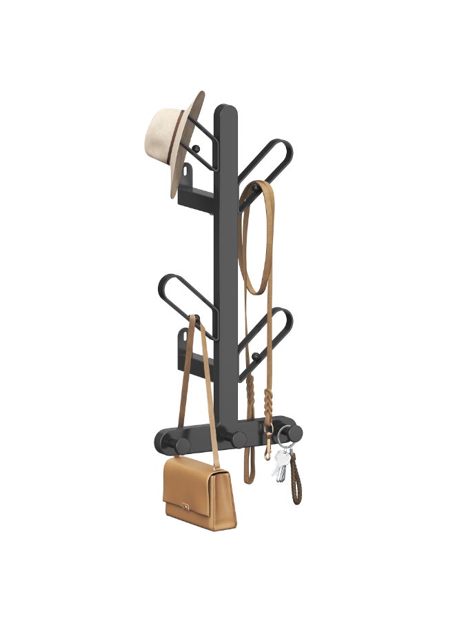 SONGMICS HOME Wall-Mounted Coat Rack, Wall Hooks, Branch-Look Rack with 7 Hooks, Ball Tips, for Clothes, Hats, Bags, Ink Black - Image 1