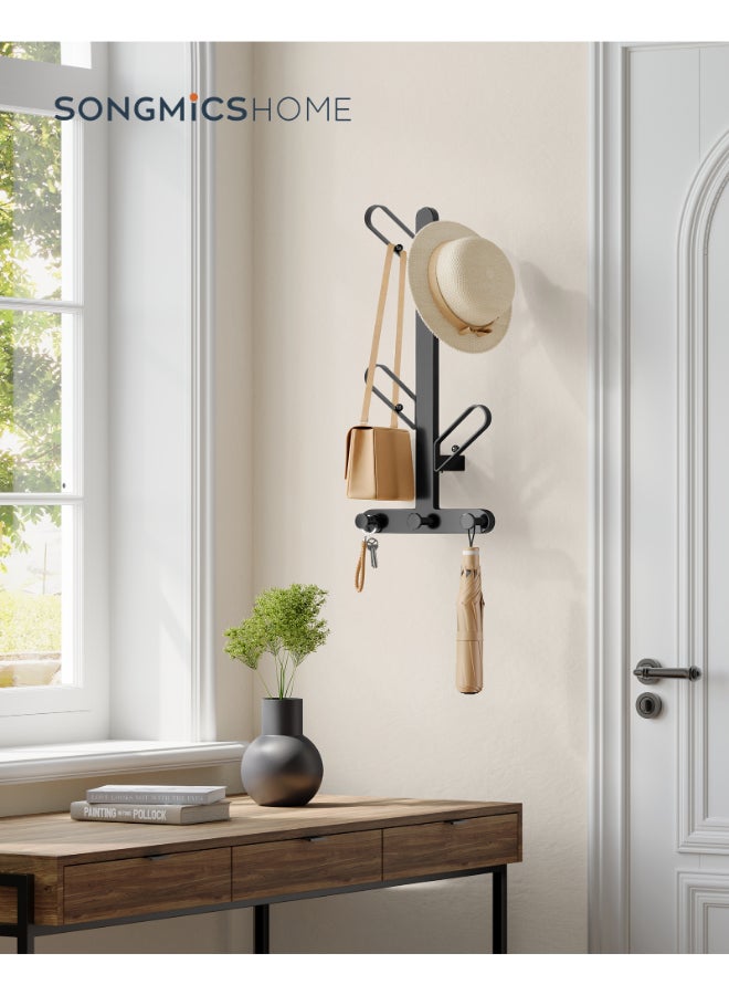 SONGMICS HOME Wall-Mounted Coat Rack, Wall Hooks, Branch-Look Rack with 7 Hooks, Ball Tips, for Clothes, Hats, Bags, Ink Black - Image 2