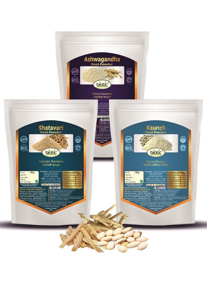 Biotic بودرة شاتافاري، أشواغاندا وبذور الكاونش - 300 جرام (100 جرام لكل منها) - Image 1