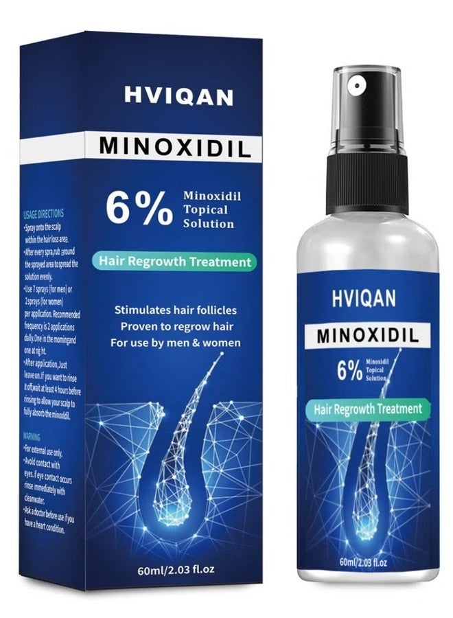 Hviqan 6% Minoxidil for Men and Women Hair Growth, Minoxidil Spray For Beard Growth Serum, Combat Hair Thinning and Loss, Strengthen Regrowth Treatment - Image 1
