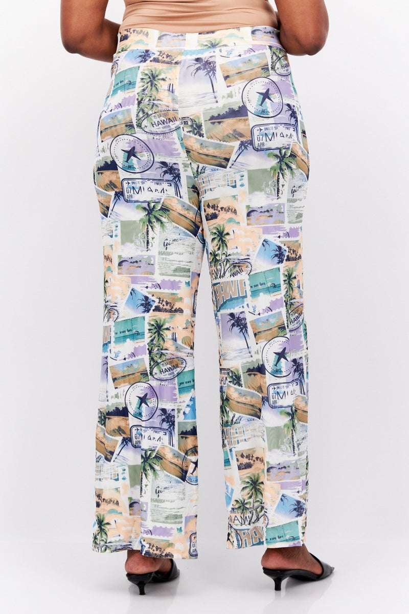 Royalty by Maluma Women Regular Fit Allover Flared Pants, White Combo  - Image 2