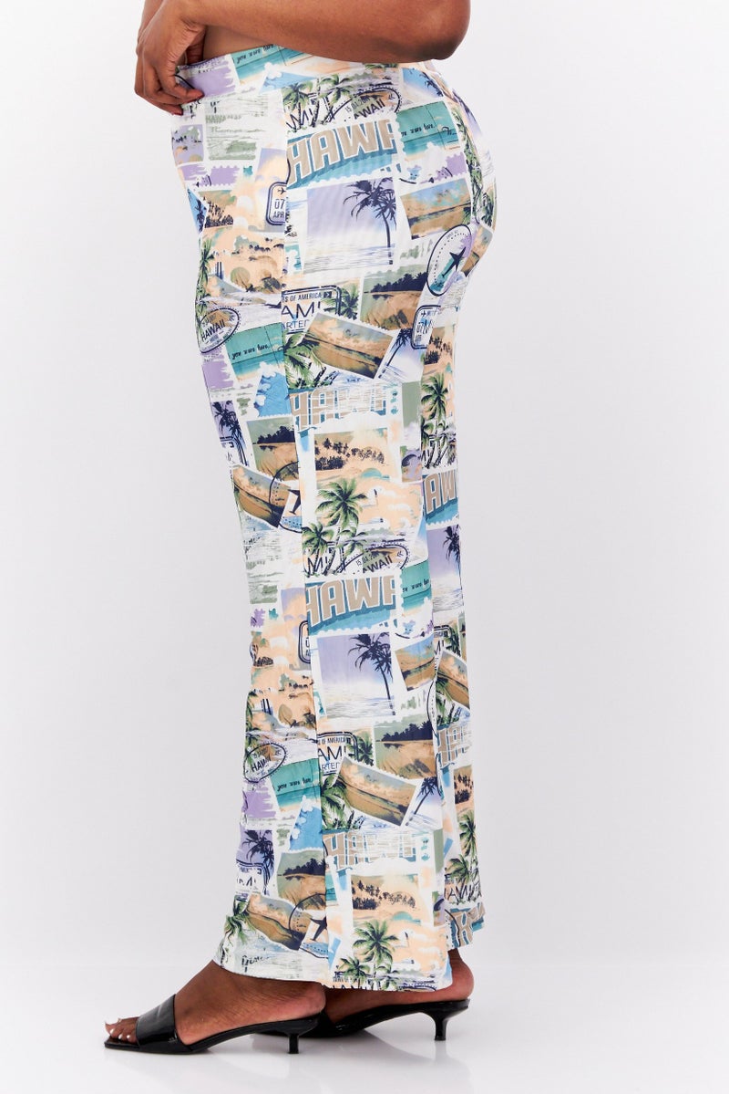 Royalty by Maluma Women Regular Fit Allover Flared Pants, White Combo  - Image 4