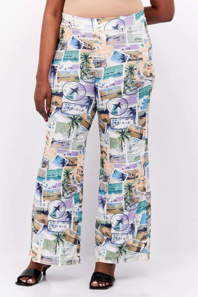 Royalty by Maluma Women Regular Fit Allover Flared Pants, White Combo  - Image 1