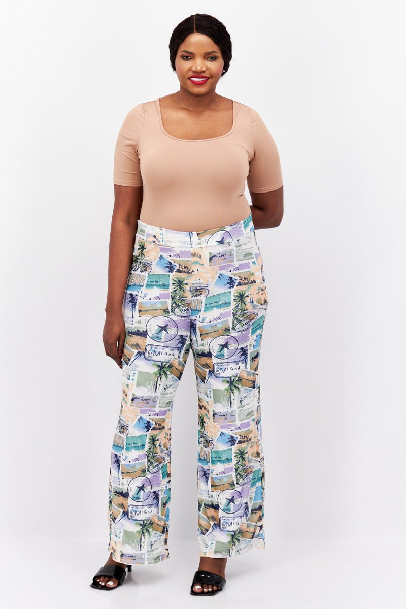 Royalty by Maluma Women Regular Fit Allover Flared Pants, White Combo  - Image 3