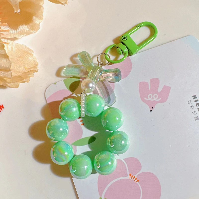 Paint small door electroplating beaded bow cute candy color buckle pearl accessories bag decoration car keychain pendant - Image 1