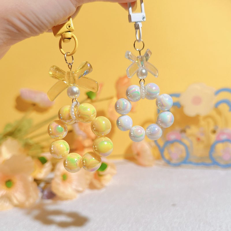 Paint small door electroplating beaded bow cute candy color buckle pearl accessories bag decoration car keychain pendant - Image 3