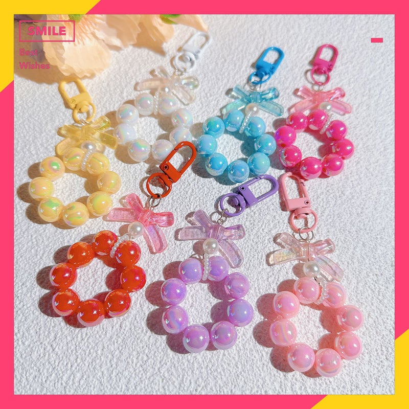 Paint small door electroplating beaded bow cute candy color buckle pearl accessories bag decoration car keychain pendant - Image 5