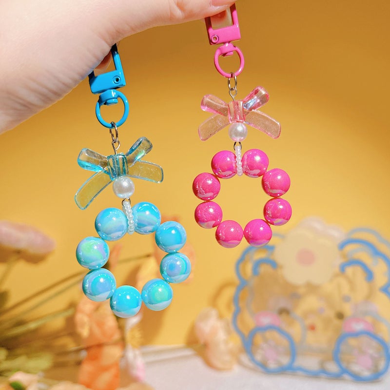 Paint small door electroplating beaded bow cute candy color buckle pearl accessories bag decoration car keychain pendant - Image 4