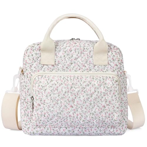 WOBAGMEN Quilted Lunch Box for Women, Insulated Lunch Bag for Adult,Cute Lunch Tote Bags for Work Picnic Travel(Pink Floral,M) - Image 1
