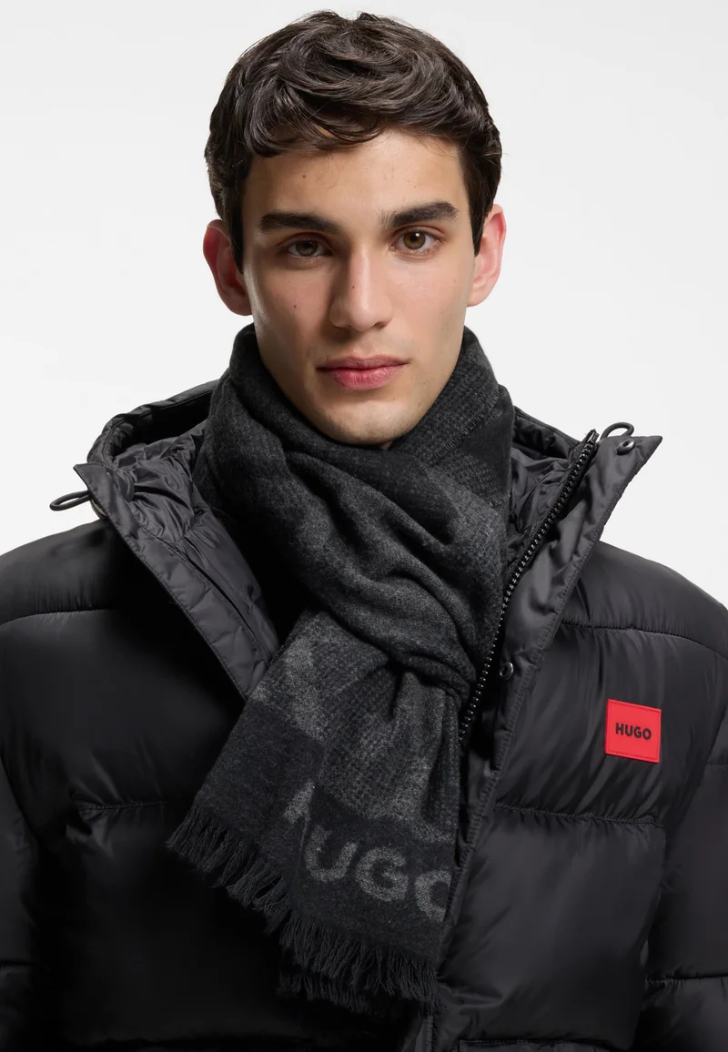 HUGO Black Brushed-cotton scarf with jacquard pattern for Men | Best Price UAE