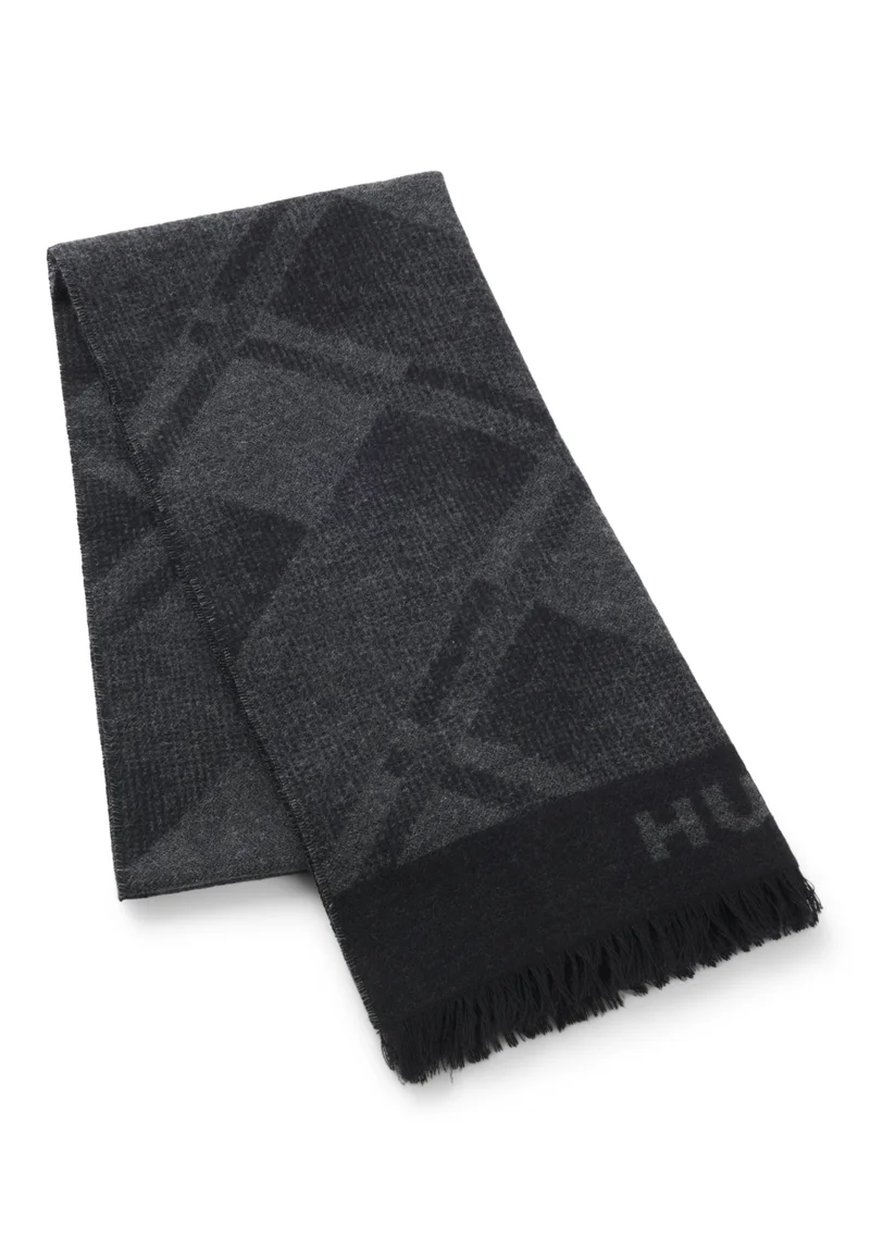 HUGO Brushed-cotton scarf with jacquard pattern