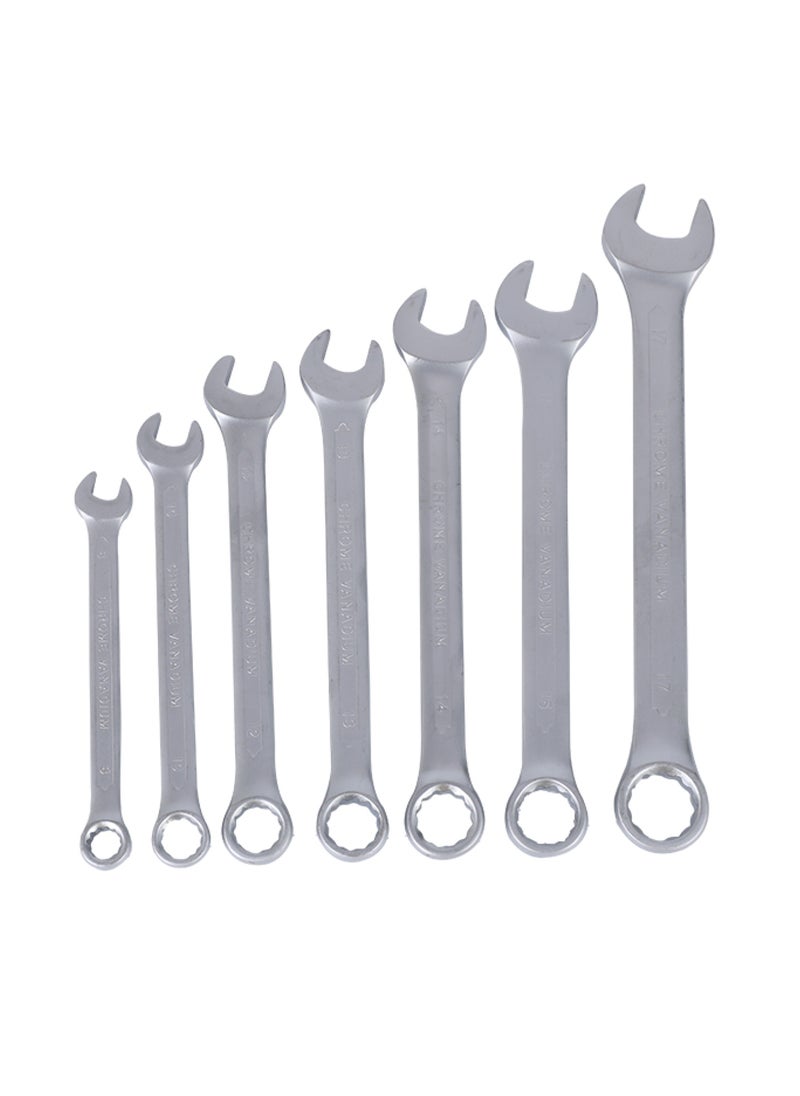 Combination Spanner Set-7 Pieces-Chrome-plated Precision Open-end Wrench Set-for DIY and Professional Repair and Maintenances in Automotive Household Plumbing Workshop Electrical and Mechanics
