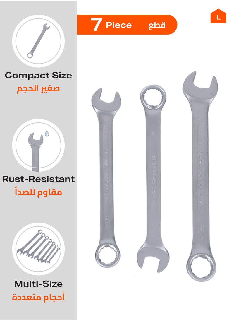 Combination Spanner Set-7 Pieces-Chrome-plated Precision Open-end Wrench Set-for DIY and Professional Repair and Maintenances in Automotive Household Plumbing Workshop Electrical and Mechanics