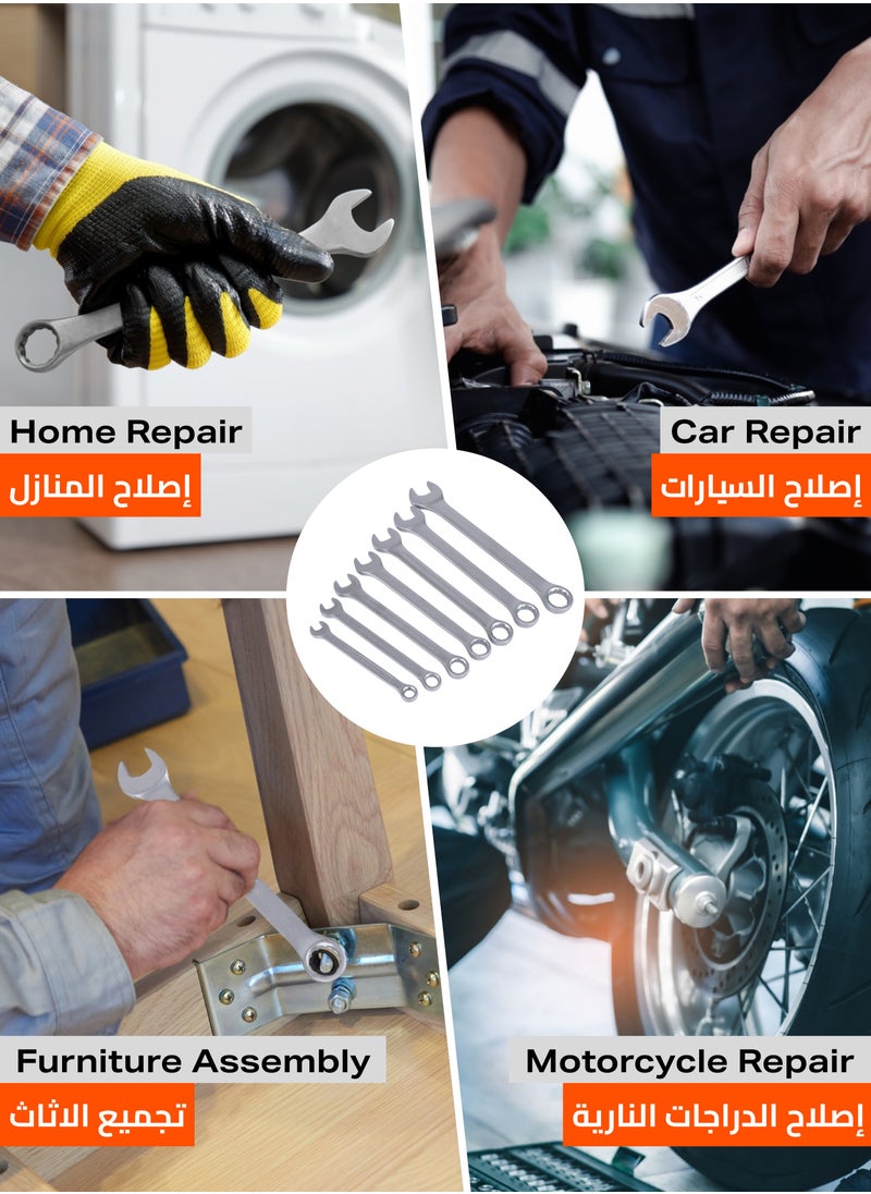 Combination Spanner Set-7 Pieces-Chrome-plated Precision Open-end Wrench Set-for DIY and Professional Repair and Maintenances in Automotive Household Plumbing Workshop Electrical and Mechanics