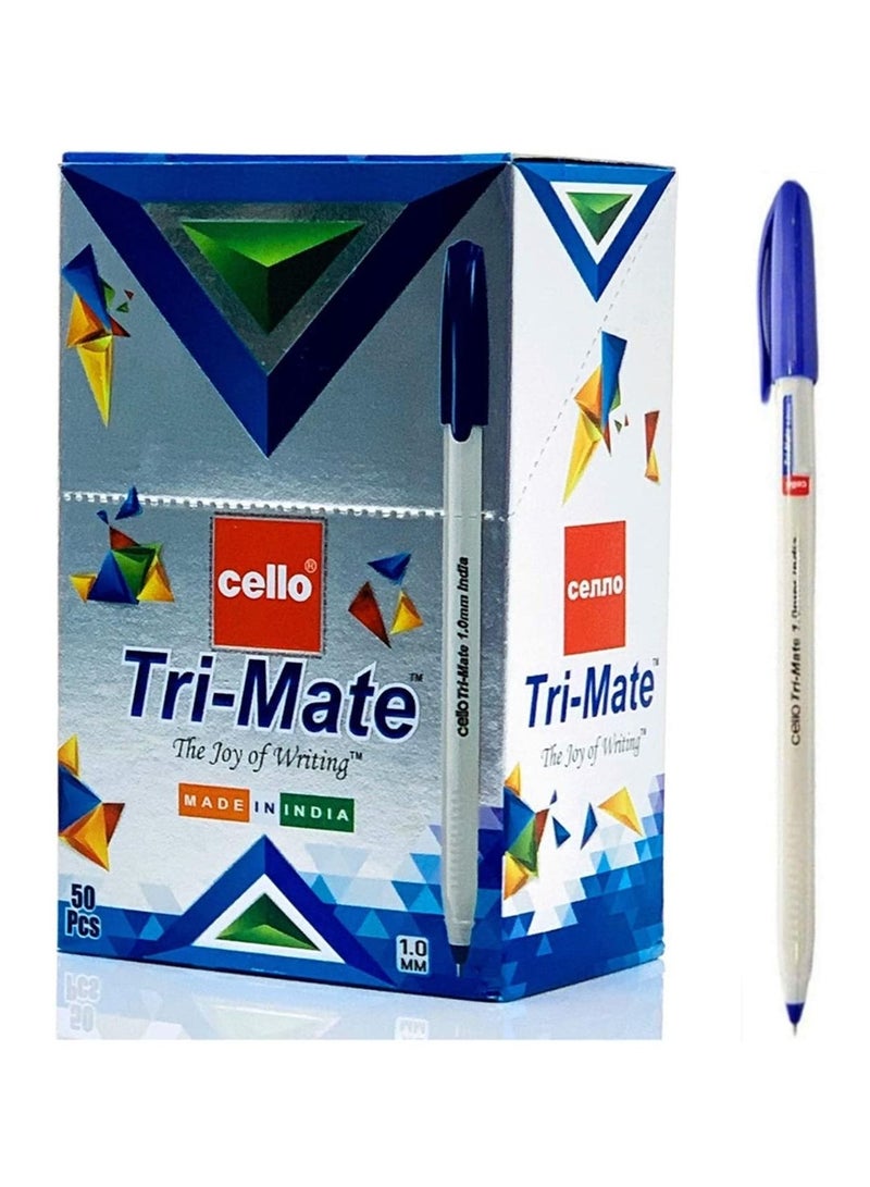 Cello 50-Piece Trimate Ballpoint Pen Blue Ink
