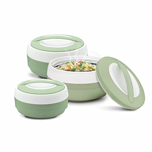ASIAN Plastic Casserole Inner Stainless Steel Casserole Gift Set of 3 (600 ml, 1000 ml, 1500 ml), (Pestal Green) | PU Insulated | BPA Free | Food Grade | Hot & Cold | Easy to Carry - Image 1