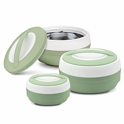 ASIAN Plastic Casserole Inner Stainless Steel Casserole Gift Set of 3 (600 ml, 1000 ml, 1500 ml), (Pestal Green) | PU Insulated | BPA Free | Food Grade | Hot & Cold | Easy to Carry - Image 2