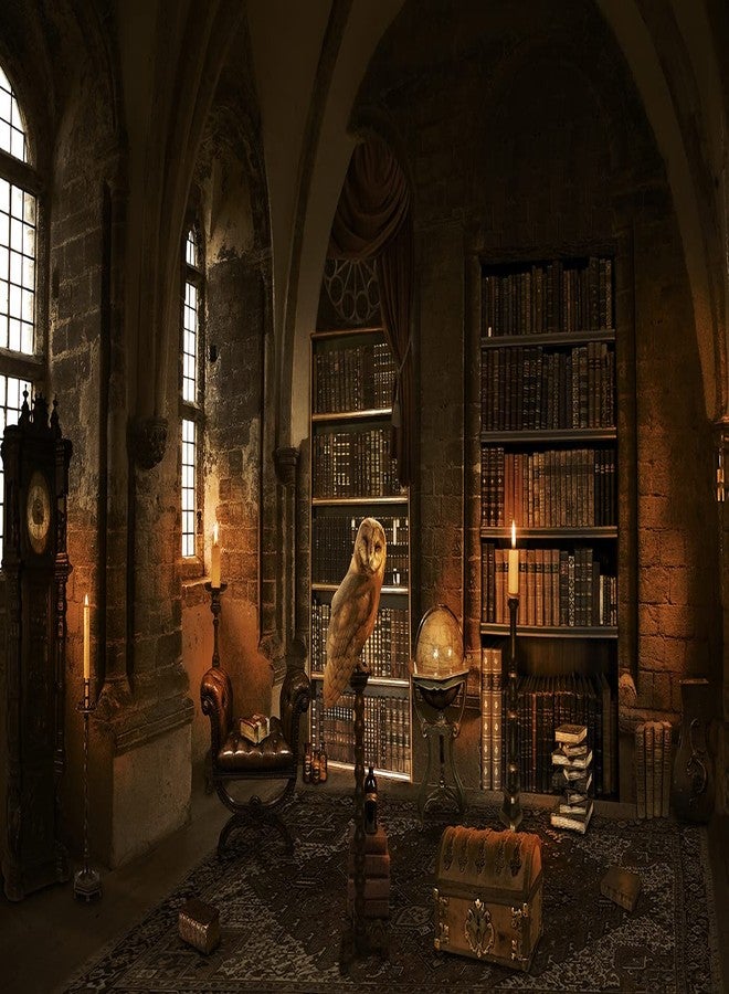 OUYIDA Wizard Magic Bookshelf Photography Backdrop for Halloween Bookcase Dress Up Party Candle Owl Decor Ancient Library Background Photo Booth Studio Prop 7X5FT CEM214B - Image 1