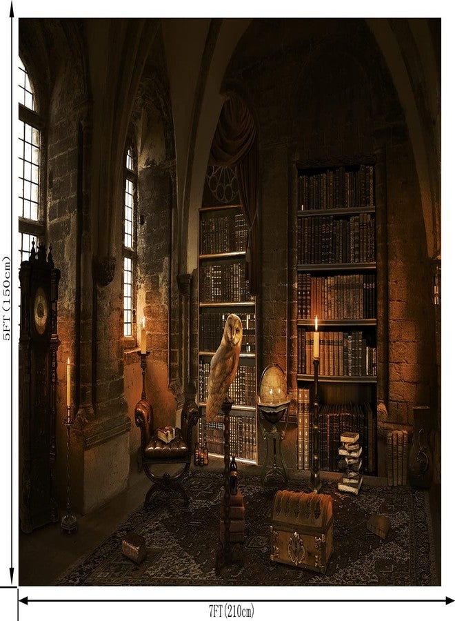OUYIDA Wizard Magic Bookshelf Photography Backdrop for Halloween Bookcase Dress Up Party Candle Owl Decor Ancient Library Background Photo Booth Studio Prop 7X5FT CEM214B - Image 3