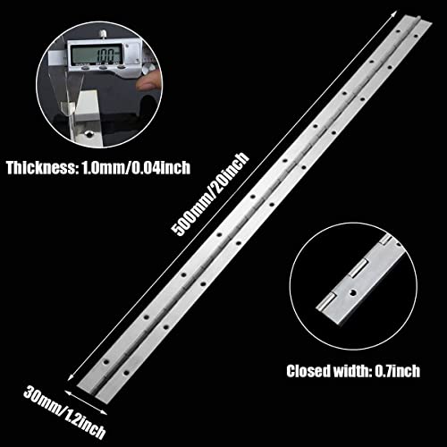 EPHECH 20Inch Continuous & Piano Hinges, 2PCS Heavy Duty Stainless Steel Piano Hinge, Smooth Polished Folding Continuous Hinge, 0.04inch Leaf Thickness, 1.2inch Open Width - Image 2