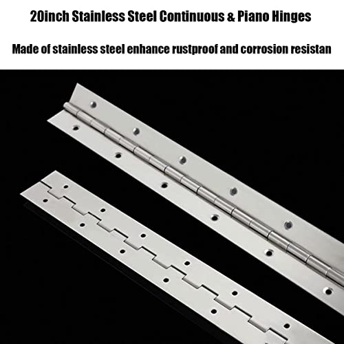EPHECH 20Inch Continuous & Piano Hinges, 2PCS Heavy Duty Stainless Steel Piano Hinge, Smooth Polished Folding Continuous Hinge, 0.04inch Leaf Thickness, 1.2inch Open Width - Image 4
