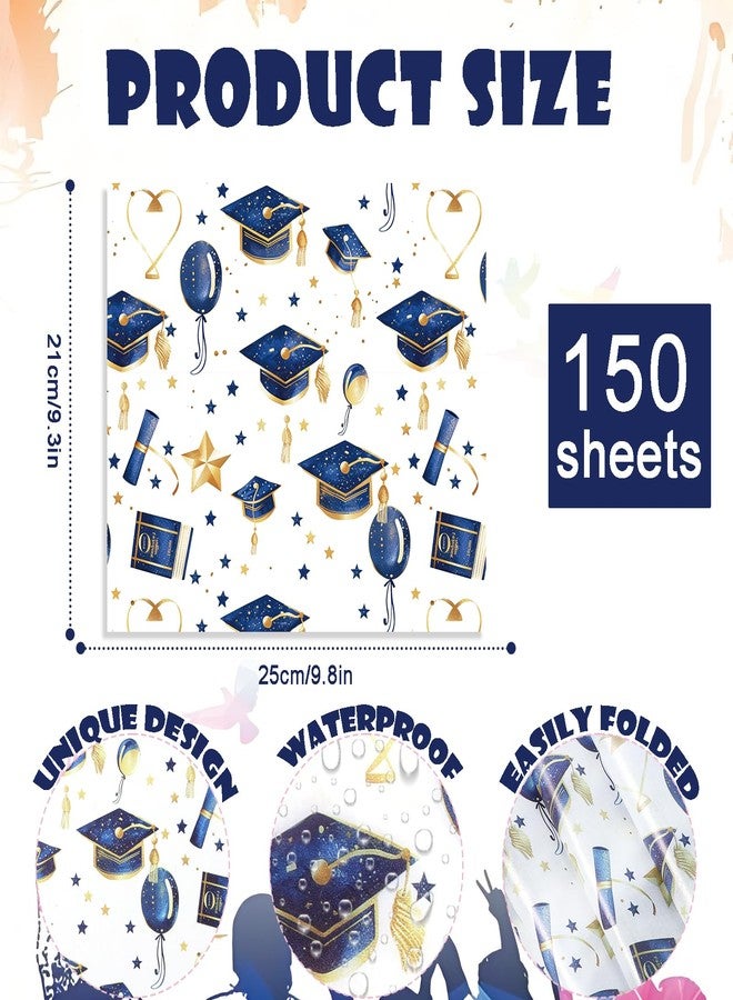 Fabllewavi 150 Sheets Graduation Wax Paper for Food Deli, 9.8 x 8.3'' Watercolor Graduate Caps Balloons Scrolls Stars Greaseproof Deli Sheets for Sandwich Picnic Basket Liner Graduation Party Supplies - Image 2