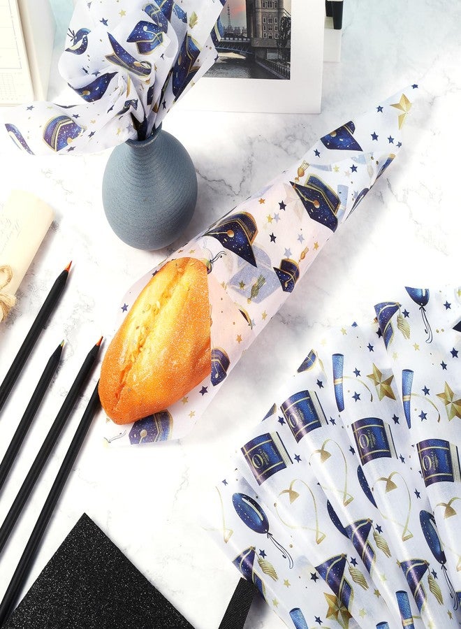 Fabllewavi 150 Sheets Graduation Wax Paper for Food Deli, 9.8 x 8.3'' Watercolor Graduate Caps Balloons Scrolls Stars Greaseproof Deli Sheets for Sandwich Picnic Basket Liner Graduation Party Supplies - Image 4