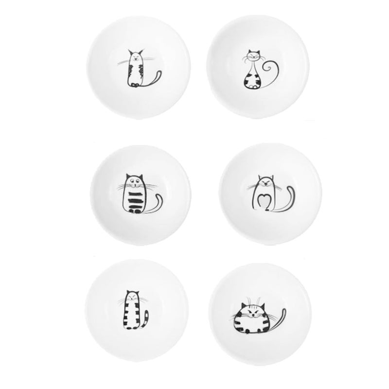ZHQZZPH Ceramic Cat Dish Set - 6 Pieces Adorable Ceramic Small Dishes Perfect as cat Bowls, Dipping Bowls for sauces, cat Plates, and Snack Servers. Please Check The Product Size - Image 1