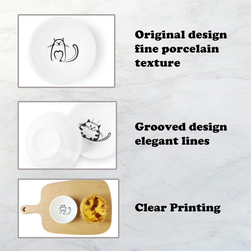 ZHQZZPH Ceramic Cat Dish Set - 6 Pieces Adorable Ceramic Small Dishes Perfect as cat Bowls, Dipping Bowls for sauces, cat Plates, and Snack Servers. Please Check The Product Size - Image 4