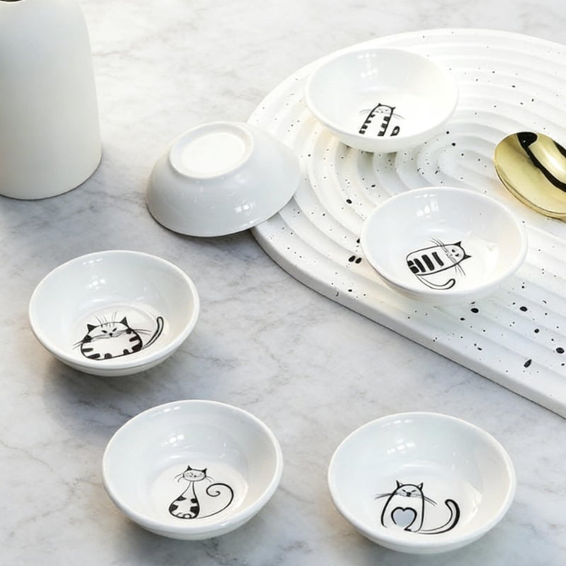ZHQZZPH Ceramic Cat Dish Set - 6 Pieces Adorable Ceramic Small Dishes Perfect as cat Bowls, Dipping Bowls for sauces, cat Plates, and Snack Servers. Please Check The Product Size - Image 3
