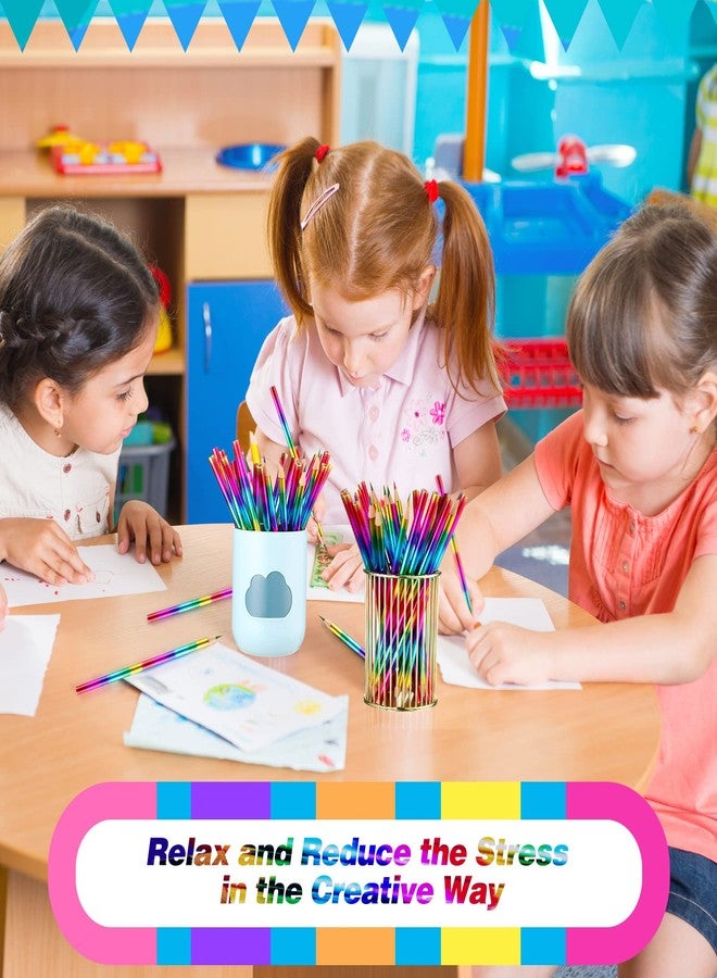 Fainne 96 Pieces Rainbow Colored Pencils 4 Color in 1 Rainbow Wooden Pencil for Kids, Art Supplies, Reward Gifts for Students(Holographic Type) - Image 4