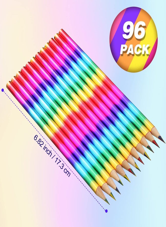 Fainne 96 Pieces Rainbow Colored Pencils 4 Color in 1 Rainbow Wooden Pencil for Kids, Art Supplies, Reward Gifts for Students(Holographic Type) - Image 5
