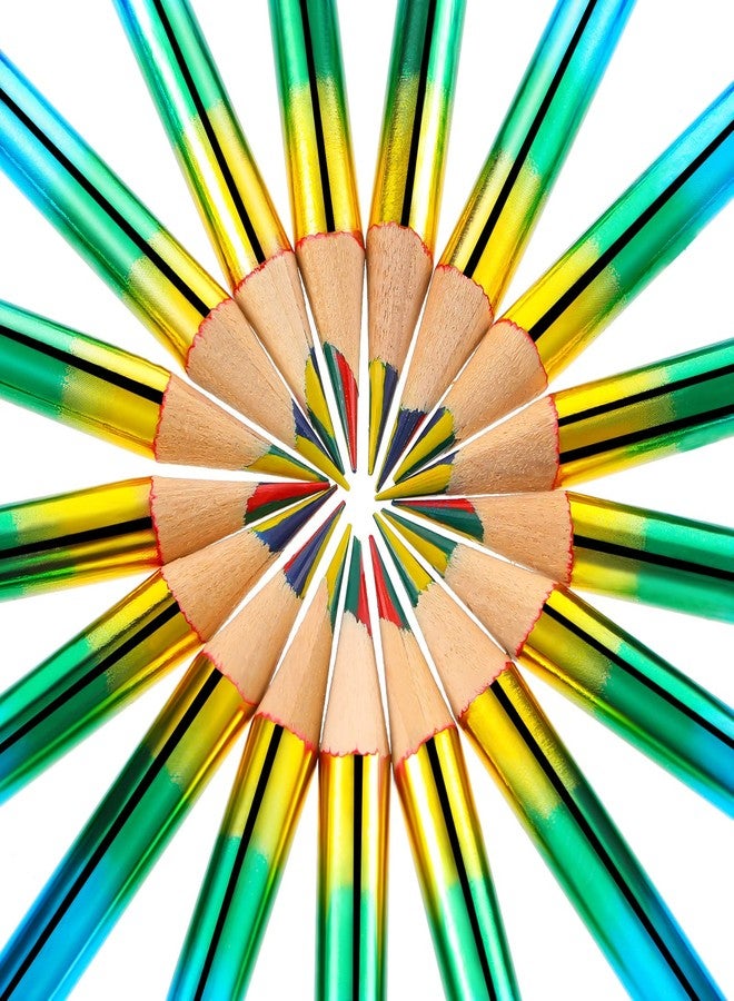Fainne 96 Pieces Rainbow Colored Pencils 4 Color in 1 Rainbow Wooden Pencil for Kids, Art Supplies, Reward Gifts for Students(Holographic Type) - Image 3