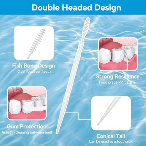 Street27® 200 Pcs Interdental Brush Ultra Tight Bristles Tooth Flossing Double Head Oral Dental Hygiene Brush Tooth Pick Flosser Toothpick Sticks For Teeth Oral Dental Care Brush Cleaning Tool (White) - Image 2