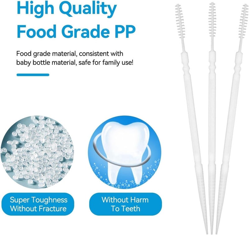 Street27® 200 Pcs Interdental Brush Ultra Tight Bristles Tooth Flossing Double Head Oral Dental Hygiene Brush Tooth Pick Flosser Toothpick Sticks For Teeth Oral Dental Care Brush Cleaning Tool (White) - Image 5