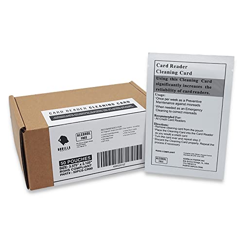 GORILLA SUPPLY Credit Card Cleaning Cards, Dual Side Card Reader Cleaner, POS Terminal Magnetic Head Pre-Saturated Swipe Alcohol-Free CR80 (50 Cards) - Image 1