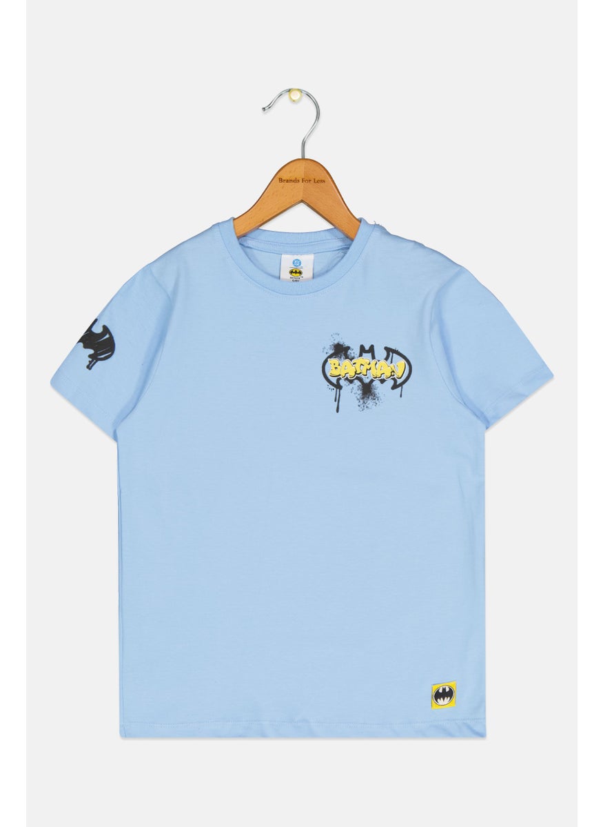 DC - Kids Boy Batman Logo T-Shirt, Sky Blue - Image 1