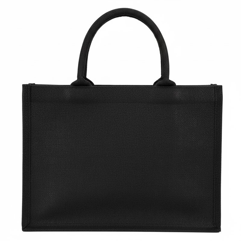 12 PIECES - Black Jute Tote Bag with/without Wooden Button, Reusable Shopping Bag with Double Handles (Without Button) 41 X 33 X 15 - Image 1